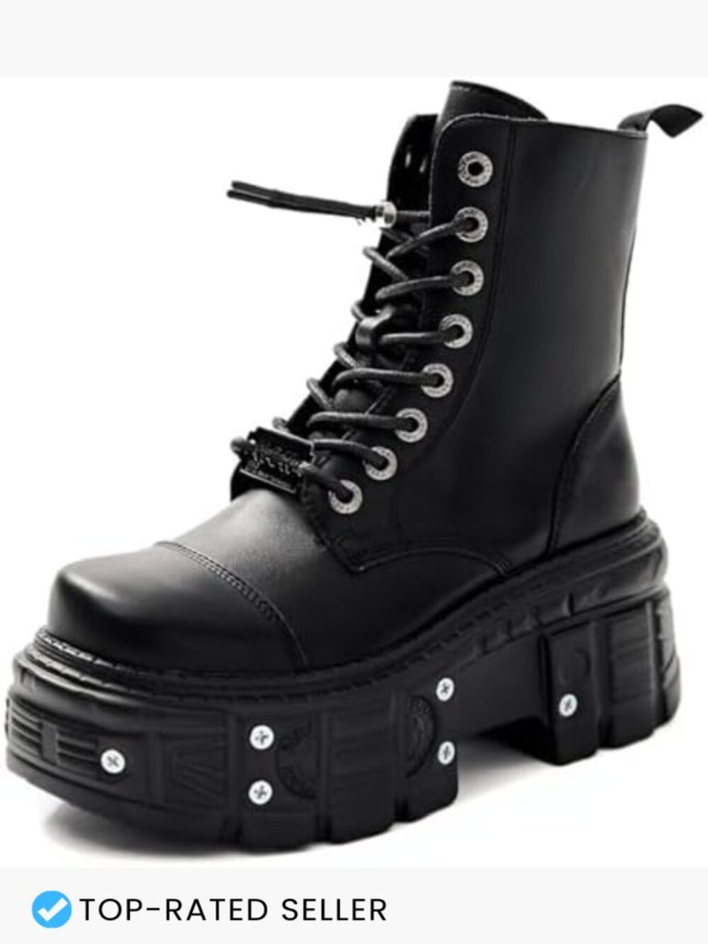 Gothic Platform Ankle Boots Chunky Block Heel Lace Up Combat Motorcycle Punk - Picture 1 of 7